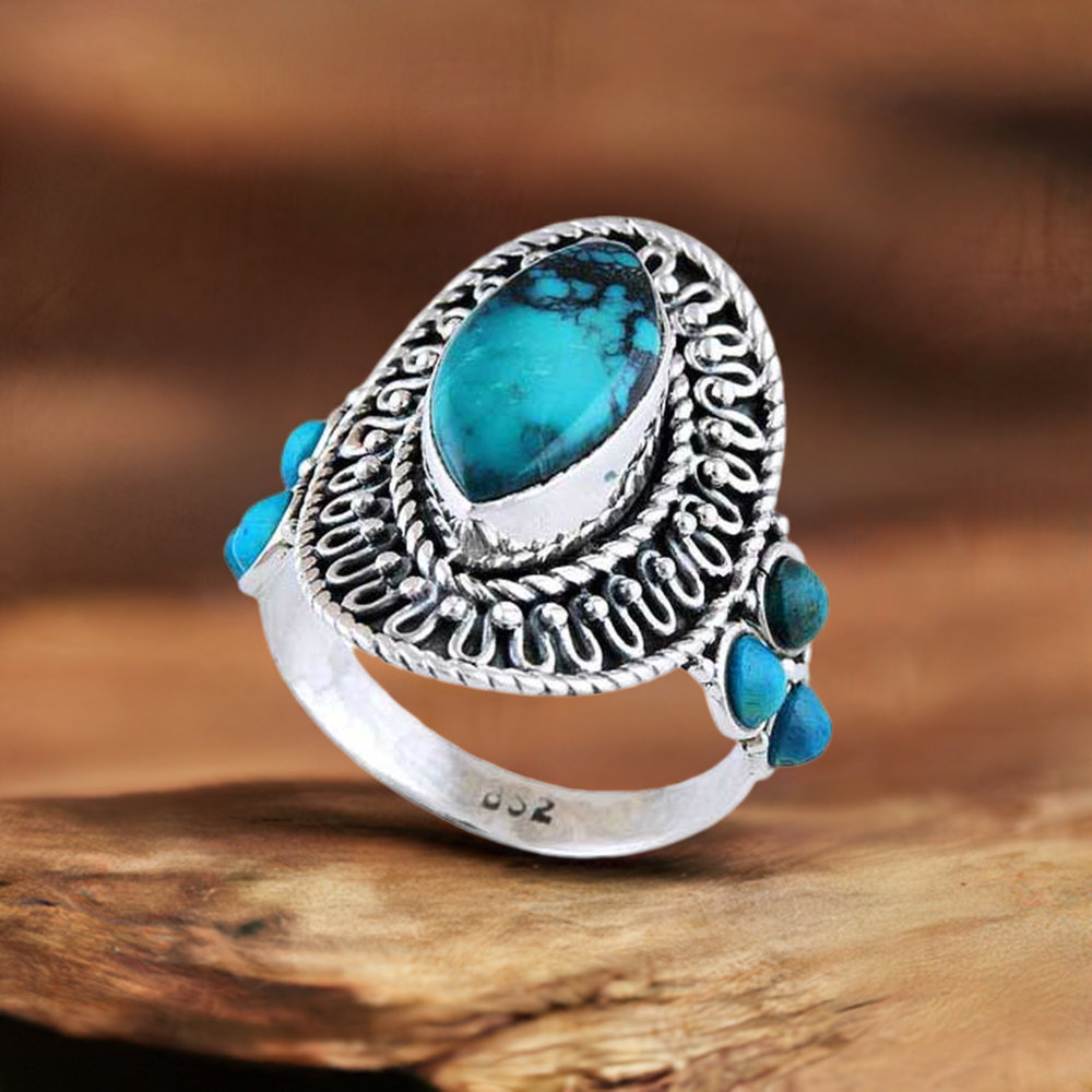 Solid 925 Silver Rings In Semi Precious Turquoise Gemstone 925SR2941