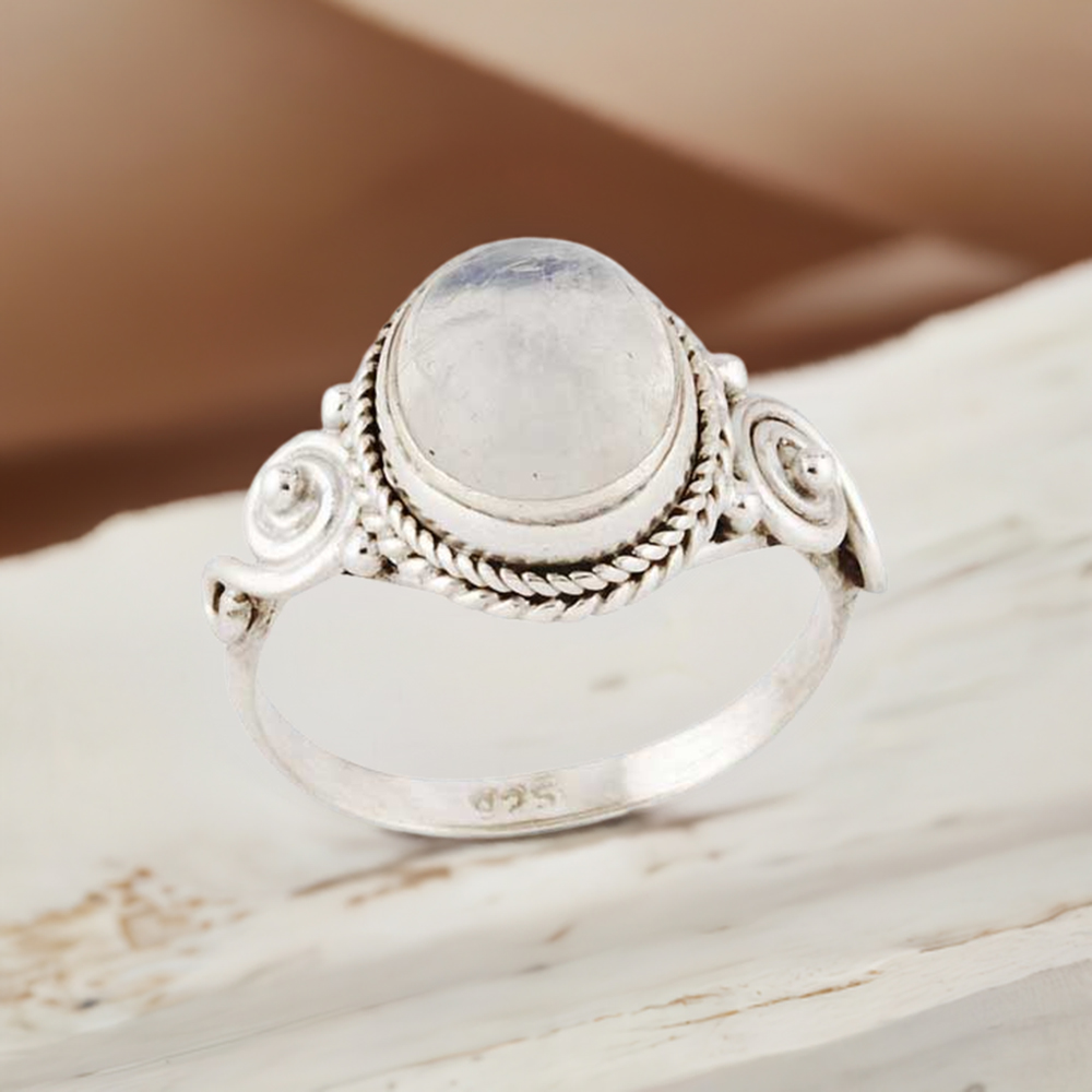 Fine 925 Sterling Silver Rings In Semi Precious Rainbow Moonstone 925SR2944