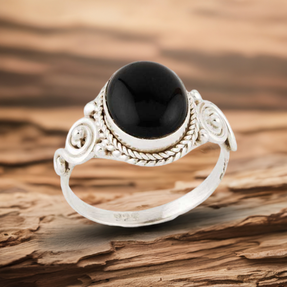 Semi Precious Black Onyx Gemstone Rings In 925 Sterling Silver 925SR2947