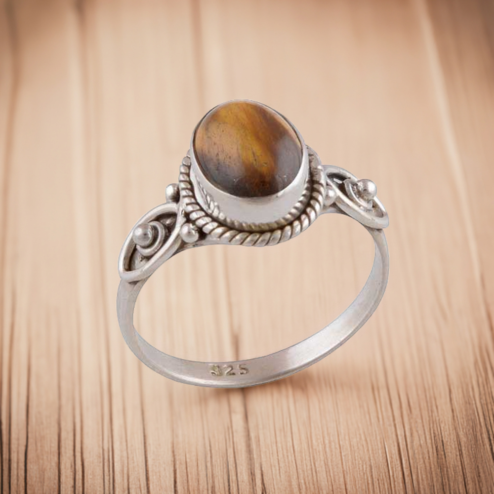 Semi Precious Tiger's Eye Gemstone Rings In Solid 925 Silver 925SR2950