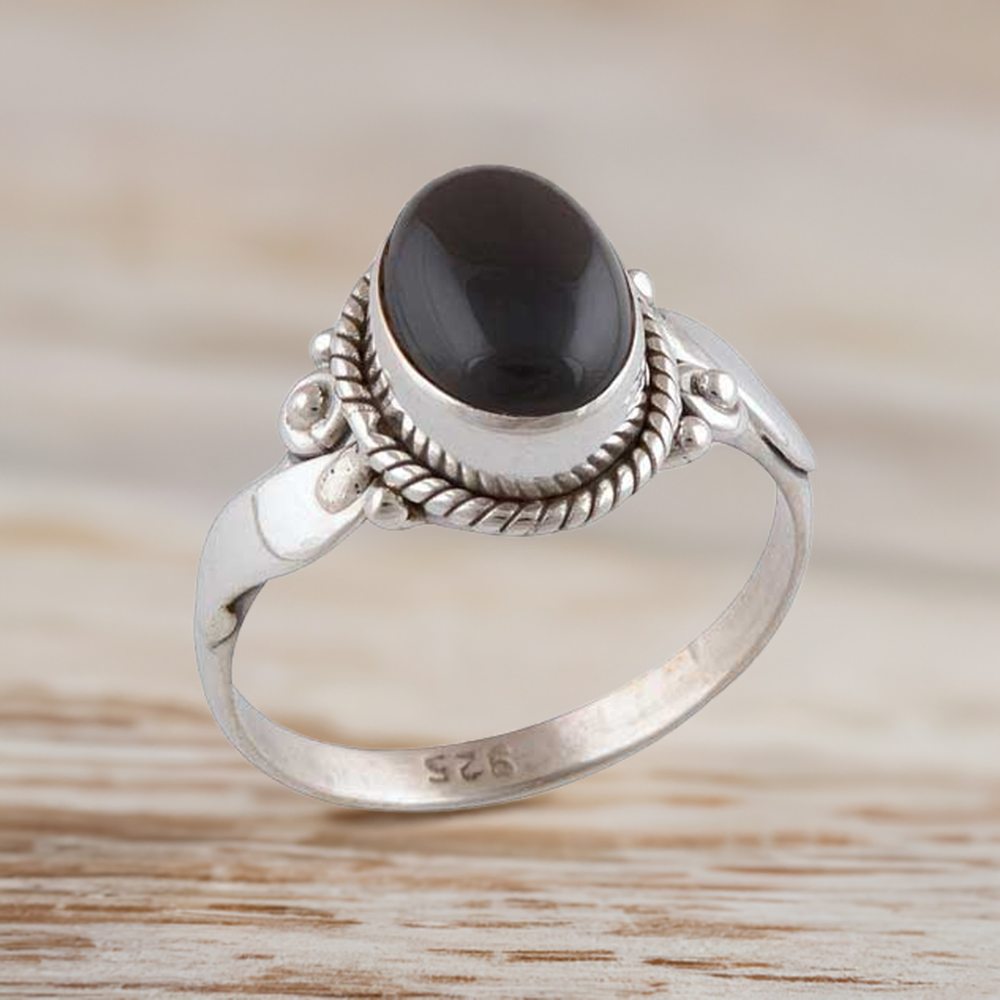 925 Sterling Silver Rings In Natural Black Onyx Gemstone 925SR2955