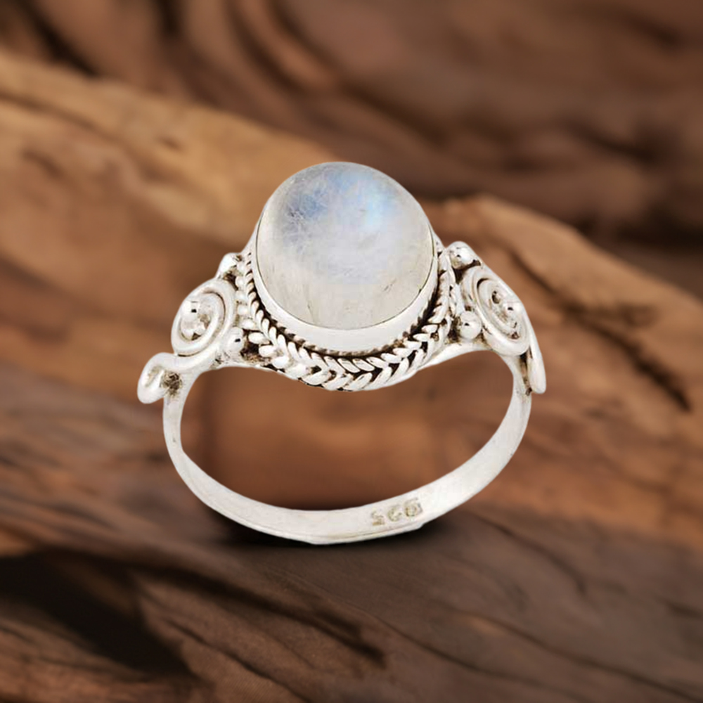 925 Sterling Silver Rings In Semi Precious Rainbow Moonstone 925SR2959