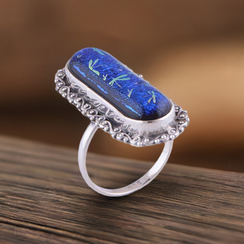 925 Sterling Silver Rings In Natural Dichroic Glass Gemstone 925SR2961