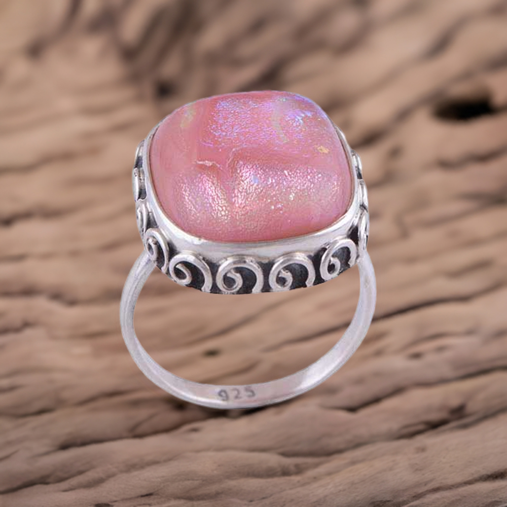 925 Sterling Silver Rings In Semi Precious Dichroic Glass Gemstone 925SR2962