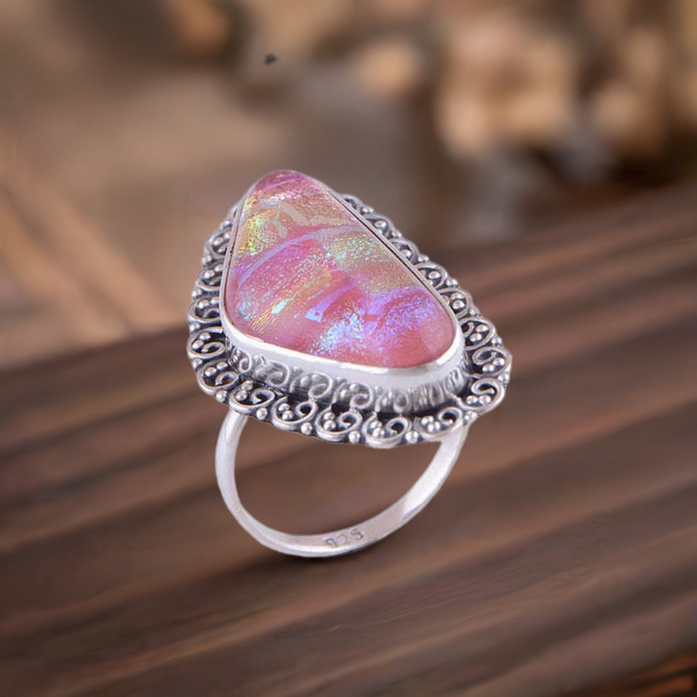 925 Sterling Silver Rings In Genuine Dichroic Glass Gemstone 925SR2963