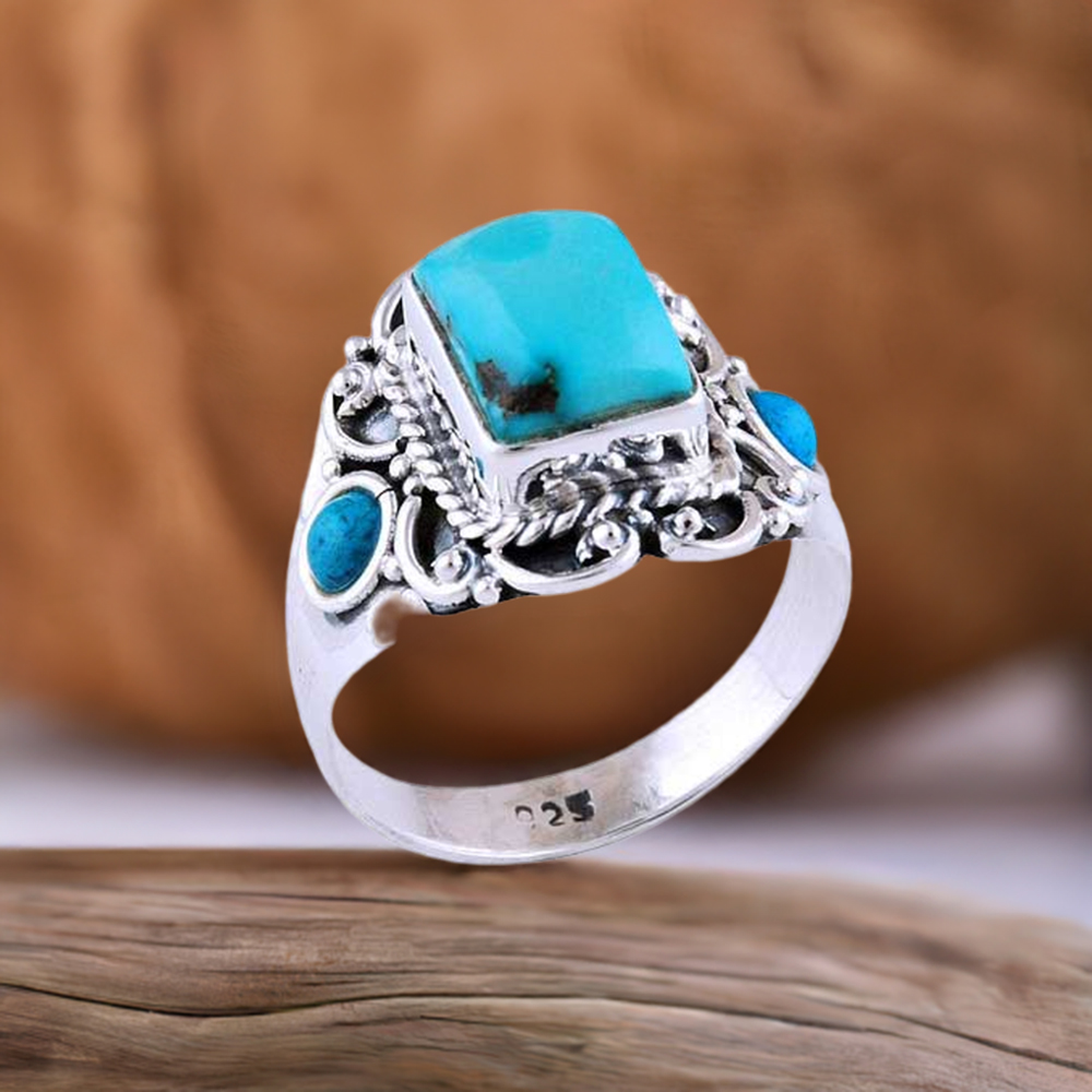 925 Sterling Silver Rings In Semi Precious Turquoise Gemstone 925SR2968