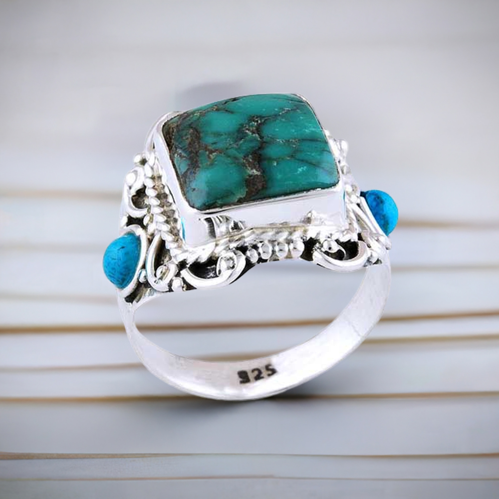 925 Sterling Silver Rings In Genuine Turquoise Gemstone 925SR2969