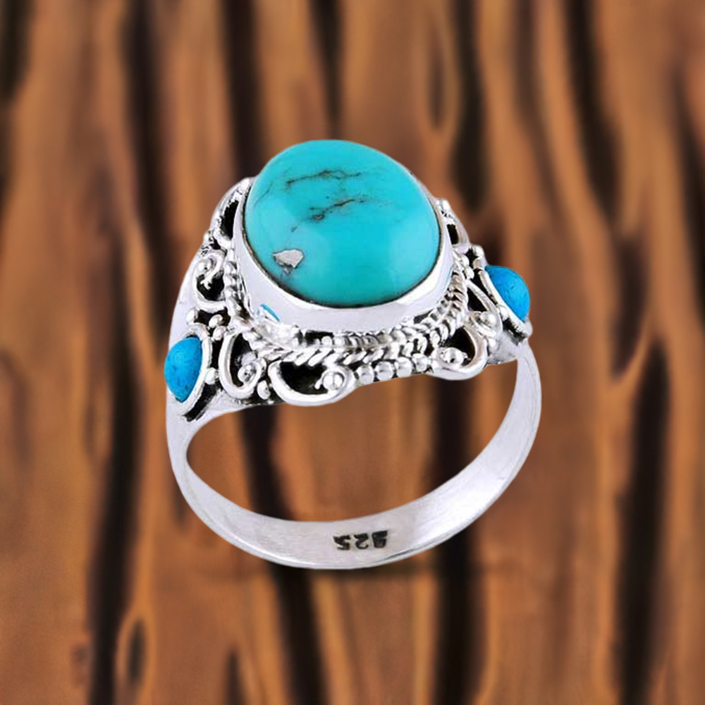 Semi Precious Turquoise Gemstone Rings In 925 Sterling Silver Jewelry 925SR2971