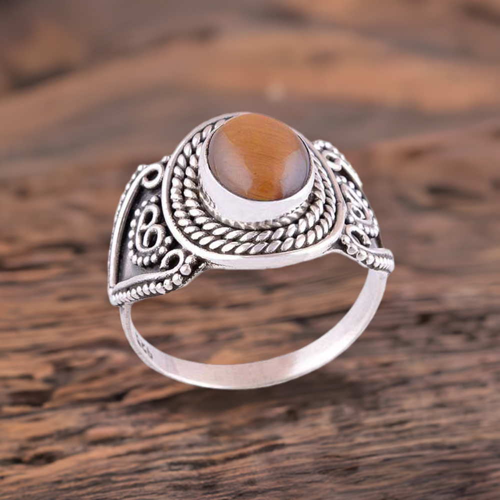 Semi Precious Tiger's Eye Gemstone Rings In 925 Sterling Silver Jewelry 925SR2974