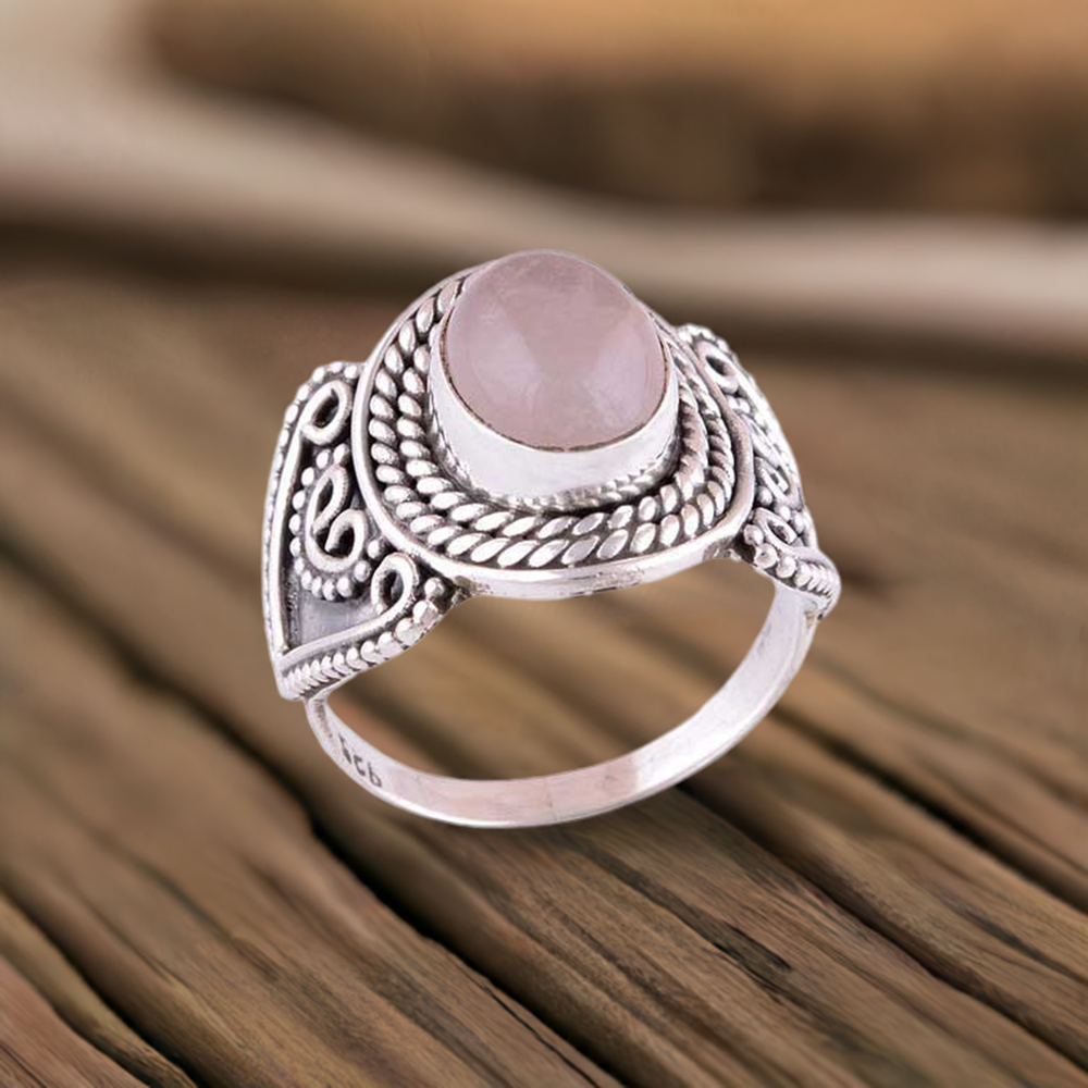 Genuine Rose Quartz Gemstone Rings In 925 Sterling Silver Jewelry 925SR2975