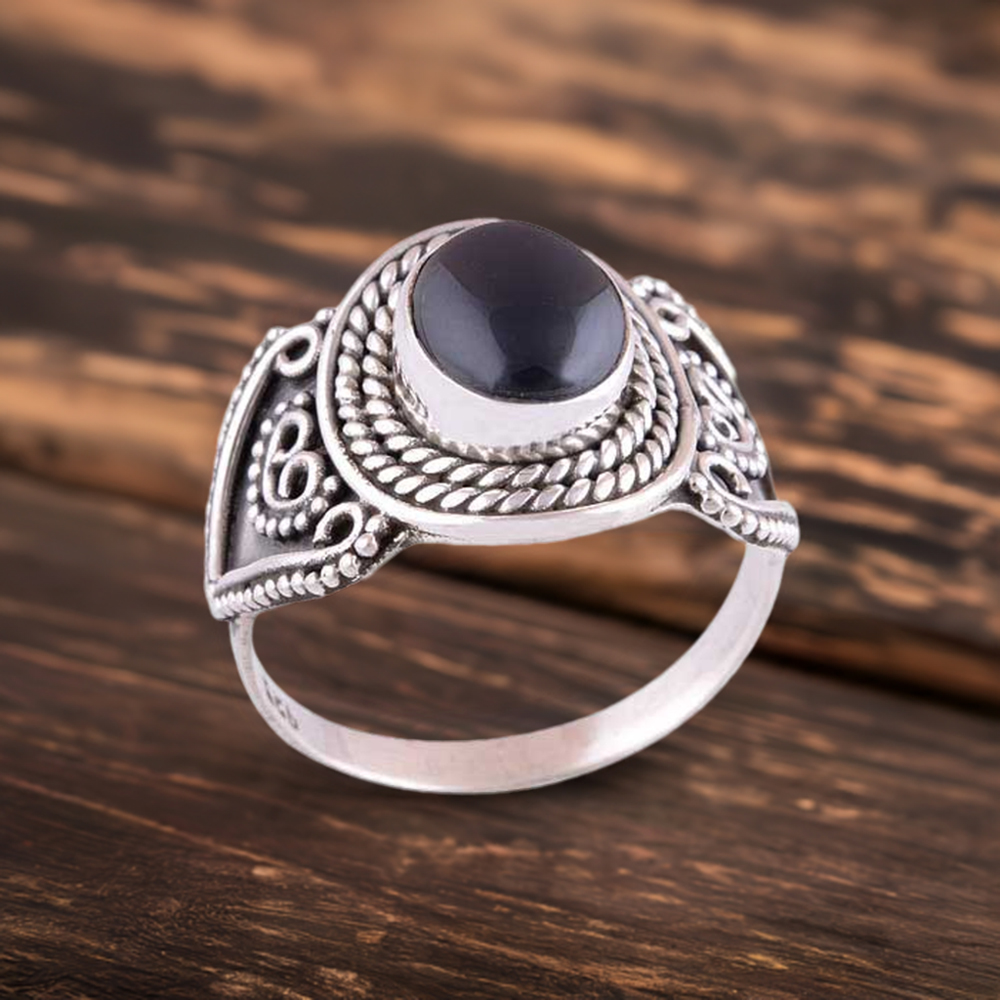 Natural Black Onyx Gemstone Rings In 925 Sterling Silver Jewelry 925SR2976