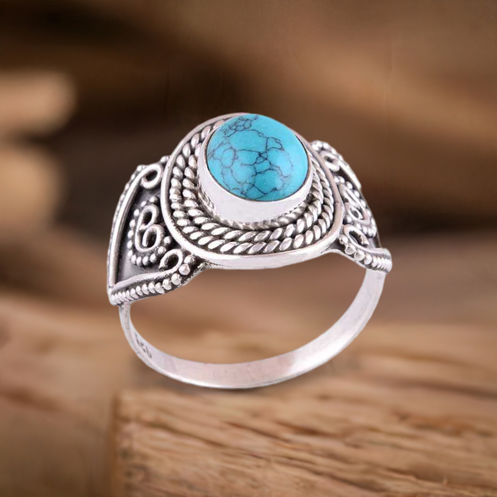 Semi Precious Turquoise Gemstone Rings In 925 Sterling Silver Jewelry 925SR2977