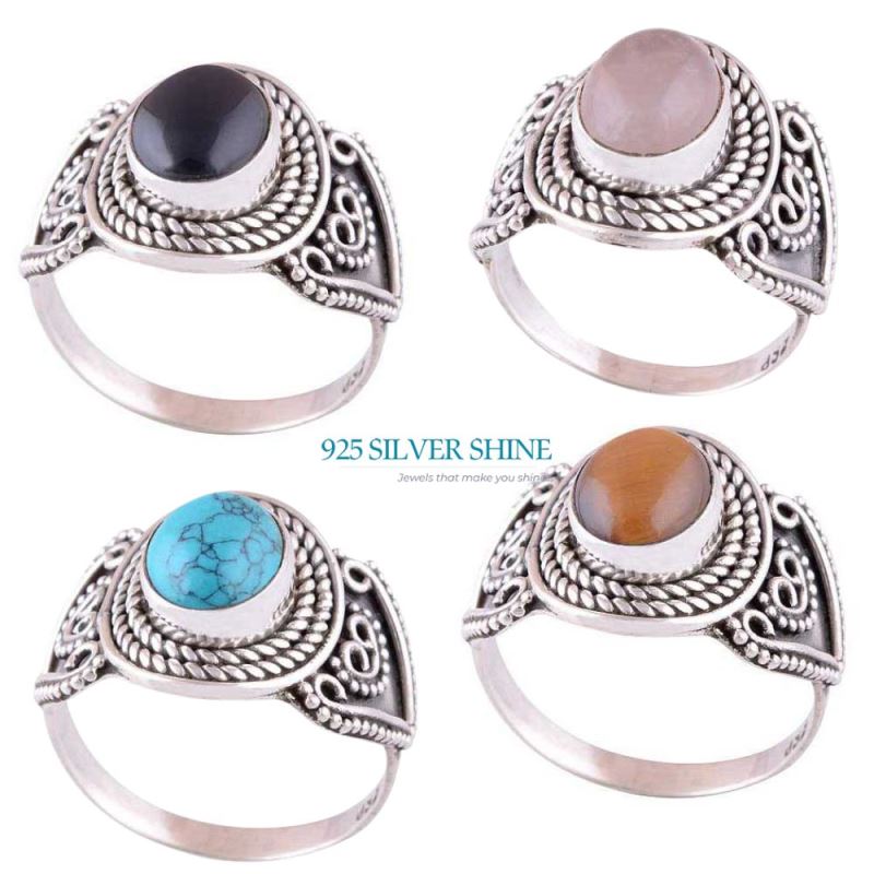 Semi Precious Turquoise Gemstone Rings In 925 Sterling Silver Jewelry 925SR2977_2