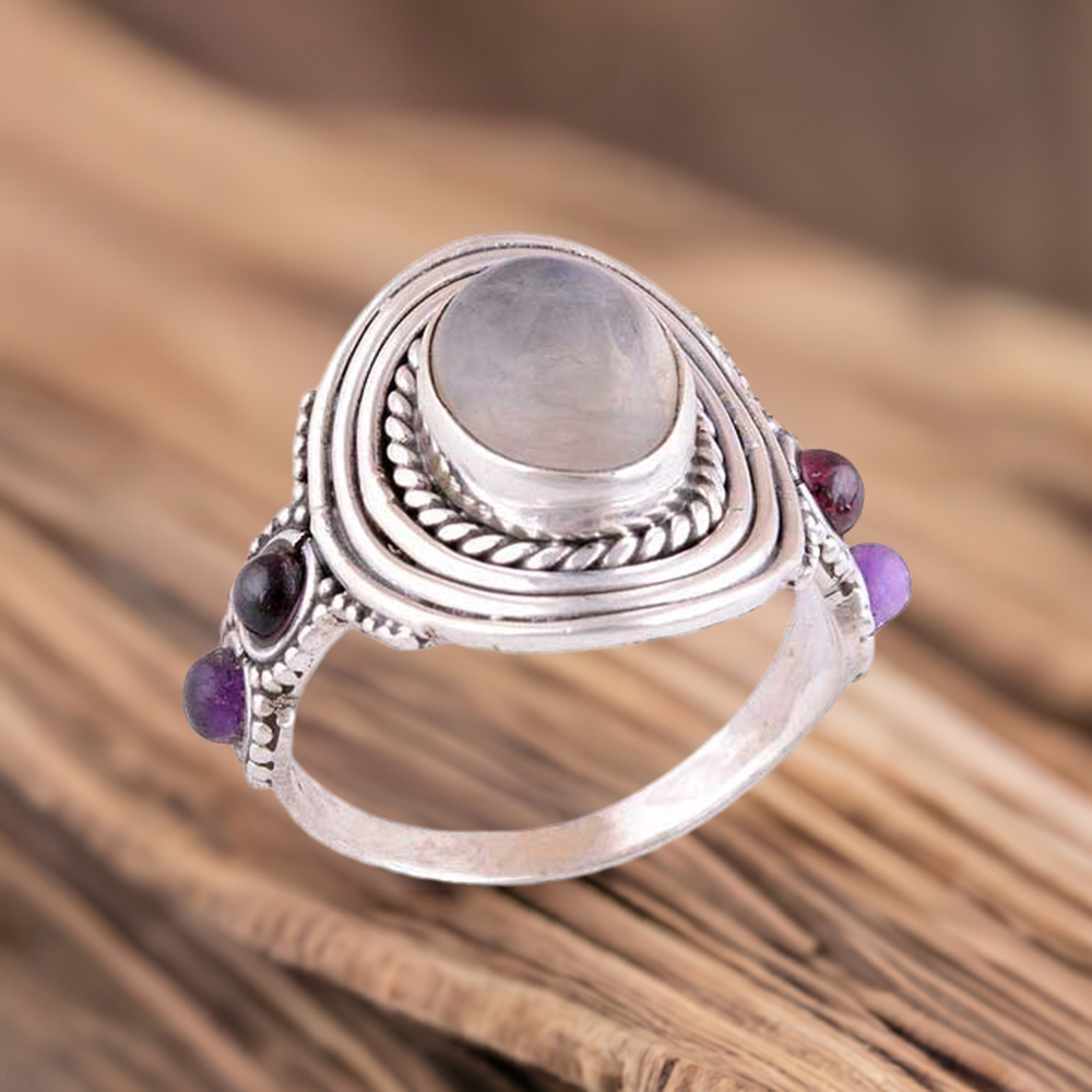 Natural Multi Gemstone Rings In 925 Sterling Silver Jewelry 925SR2979