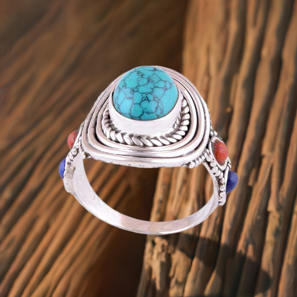 925 Sterling Silver Handmade Rings In Multi Gemstone Jewelry 925SR2988