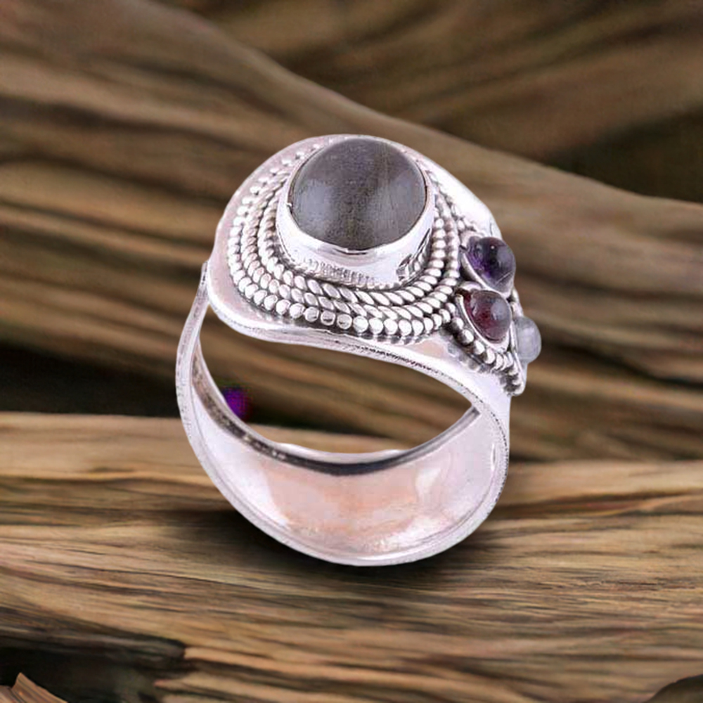 925 Sterling Silver Handmade Rings In Multi Gemstone Jewelry 925SR2998