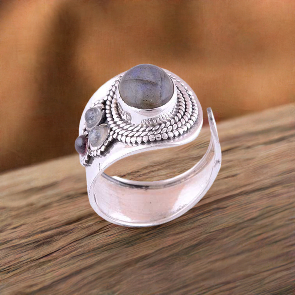 925 Sterling Silver Handmade Rings In Multi Gemstone Jewelry 925SR2999