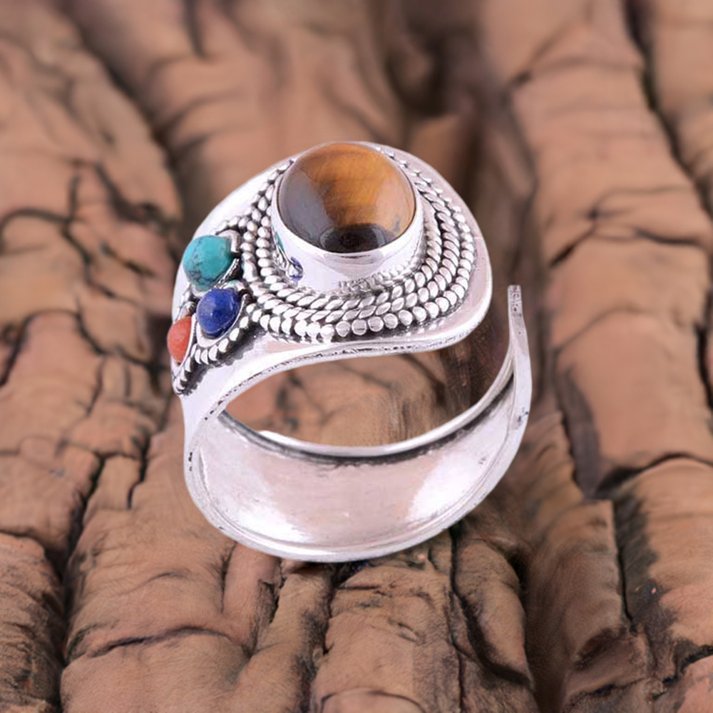 925 Sterling Silver Handmade Rings In Multi Gemstone Jewelry 925SR3000