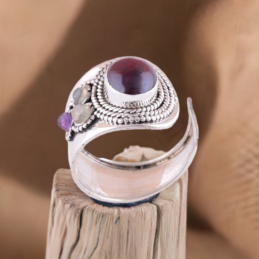 925 Sterling Silver Handmade Rings In Multi Gemstone Jewelry 925SR3007