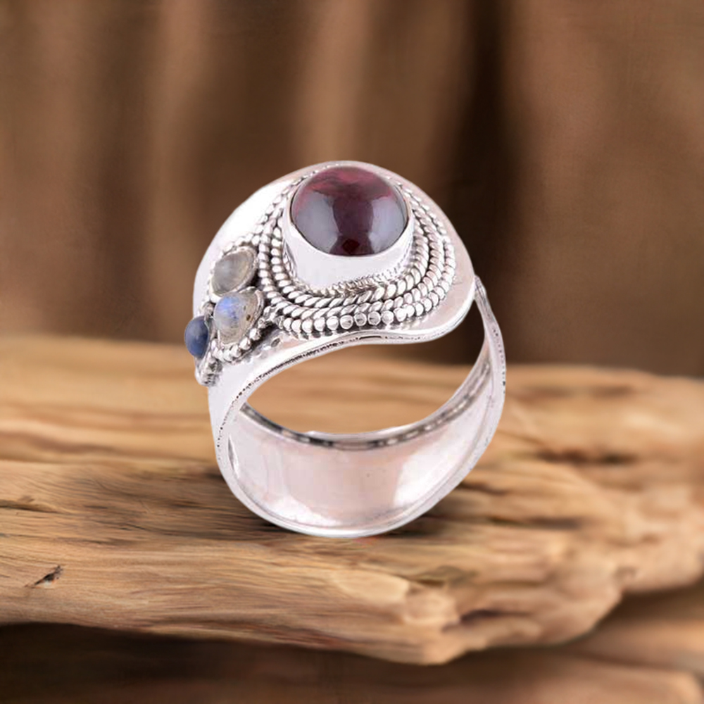 925 Sterling Silver Handmade Rings In Multi Gemstone Jewelry 925SR3009
