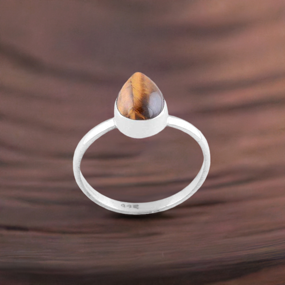 925 Sterling Silver Handmade Rings In Tiger's Eye Gemstone Jewelry 925SR3013