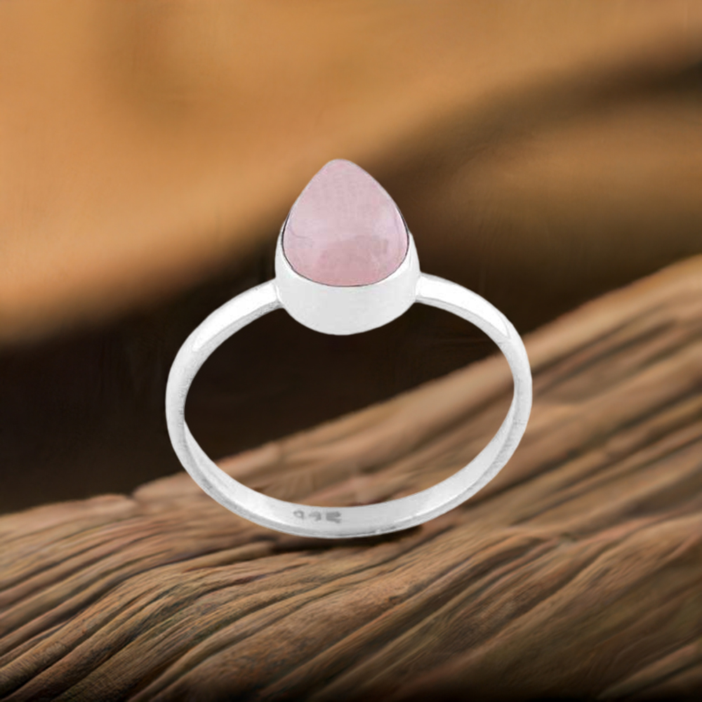 925 Sterling Silver Handmade Rings In Rose Quartz Gemstone Jewelry 925SR3014