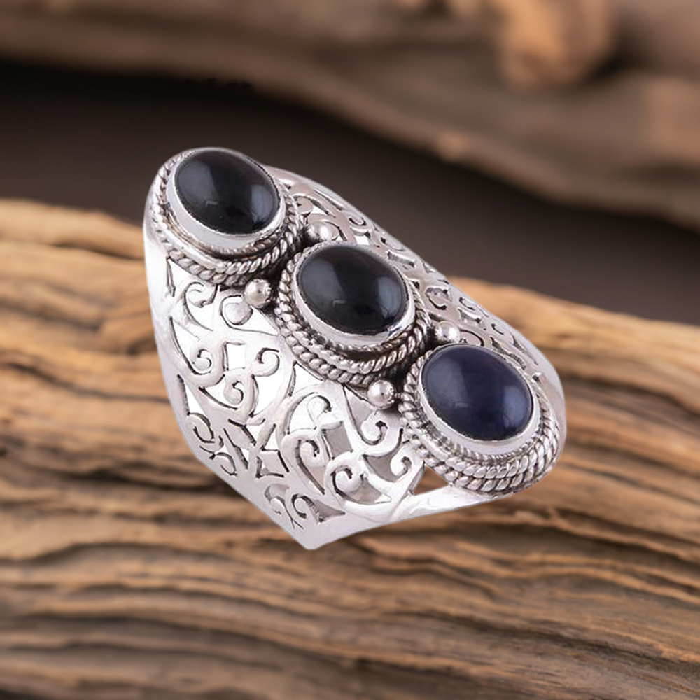 925 Sterling Silver Rings In Semi Precious Black Onyx Gemstone 925SR3017