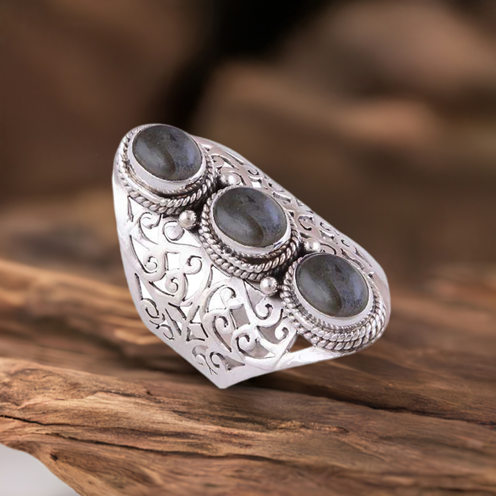925 Sterling Silver Rings In Genuine Labradorite Gemstone 925SR3018