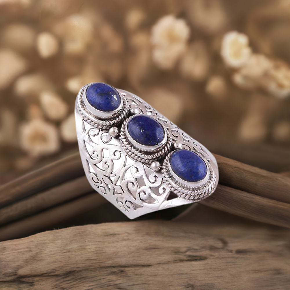 Solid 925 Silver Rings In Natural Lapis Gemstone 925SR3019