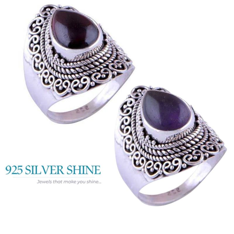 Hand Work Sterling Silver Amethyst Rings 925SR3020_1