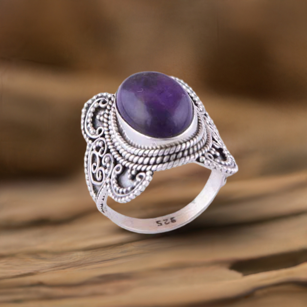 Fine Work Design Amethyst Silver Rings 925SR3022