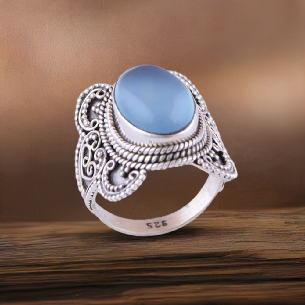 Semi Precious Chalcedony Gemstone Rings In 925 Sterling Silver 925SR3026