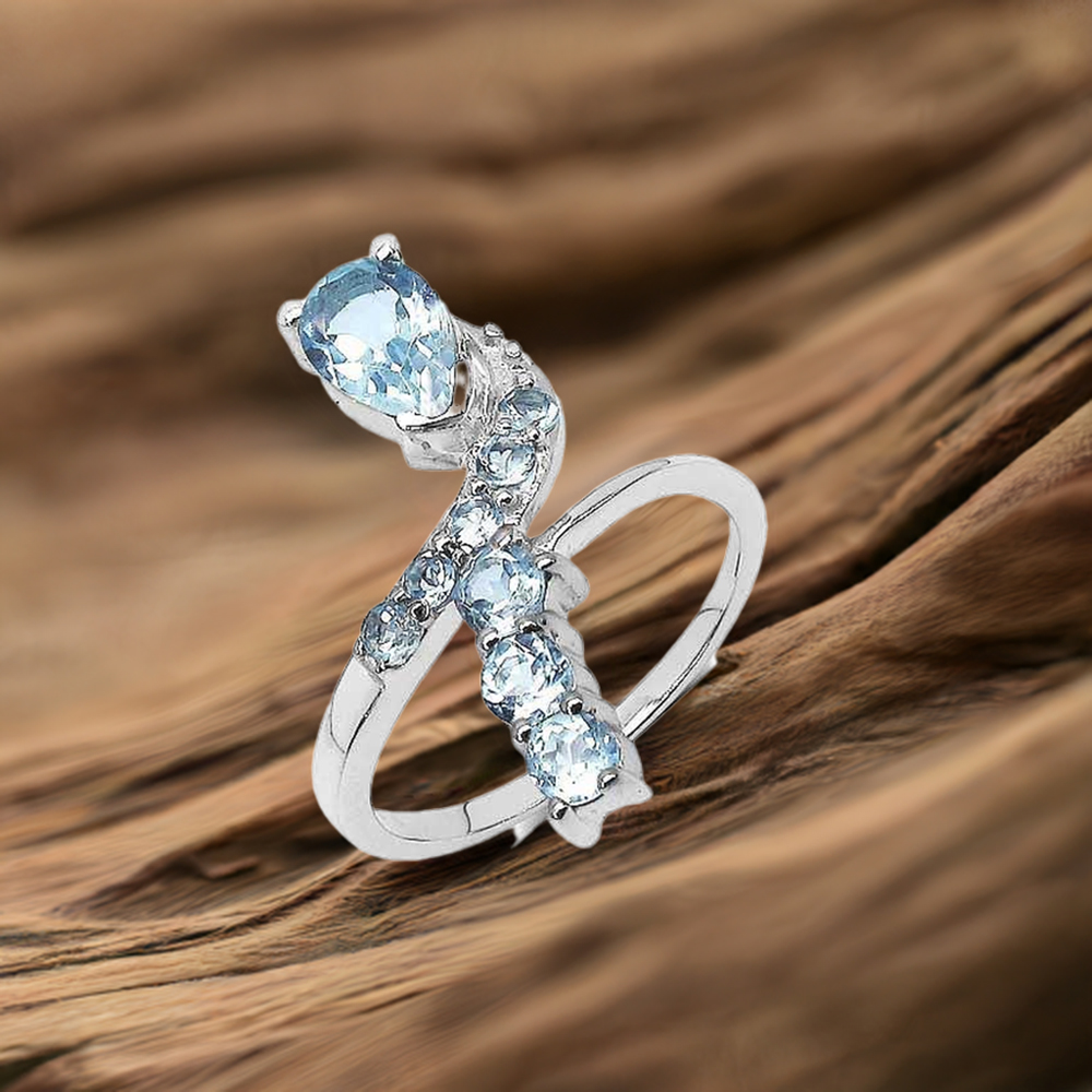 925 Sterling Silver Rings In Natural Blue Topaz Gemstone 925SR3040