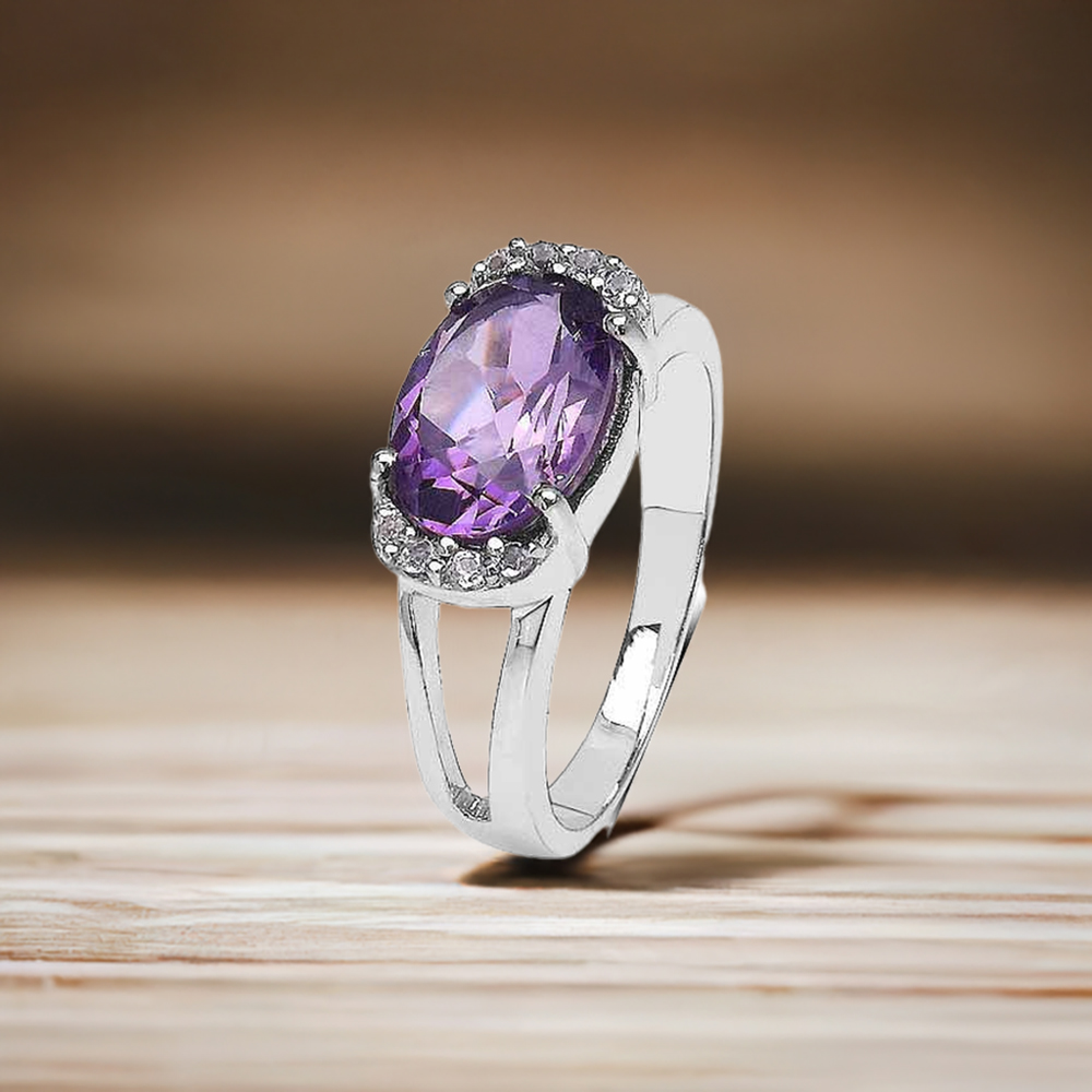Semi Precious Amethyst Gemstone Rings In 925 Sterling Silver Jewelry 925SR3056