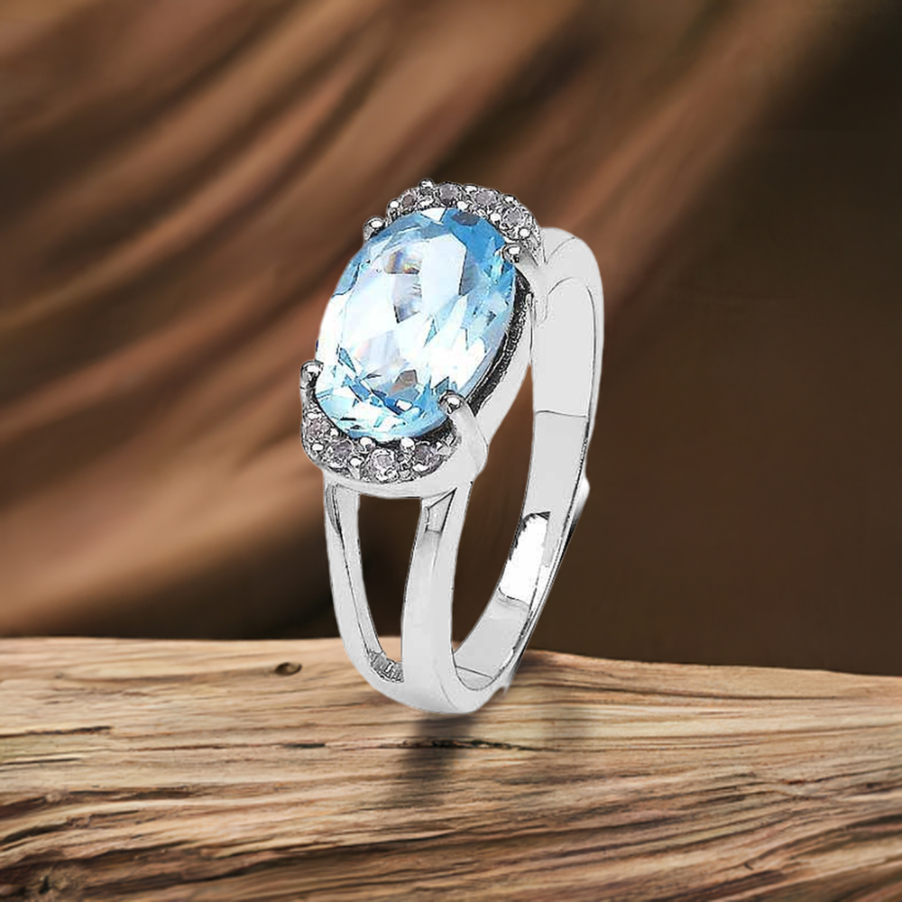 Genuine Blue Topaz Gemstone Rings In 925 Sterling Silver Jewelry 925SR3057