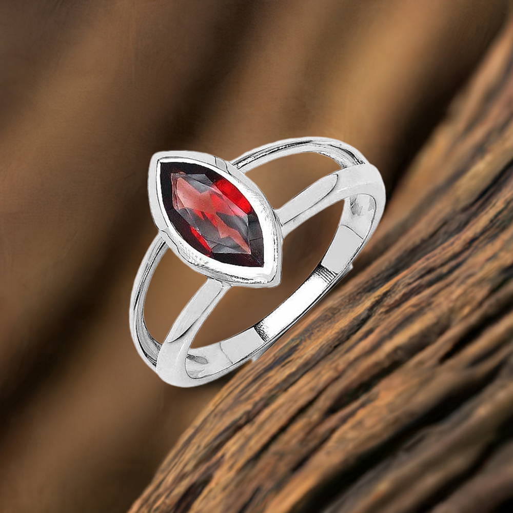 Sterling Silver Faceted Garnet Gemstone Rings 925SR3071