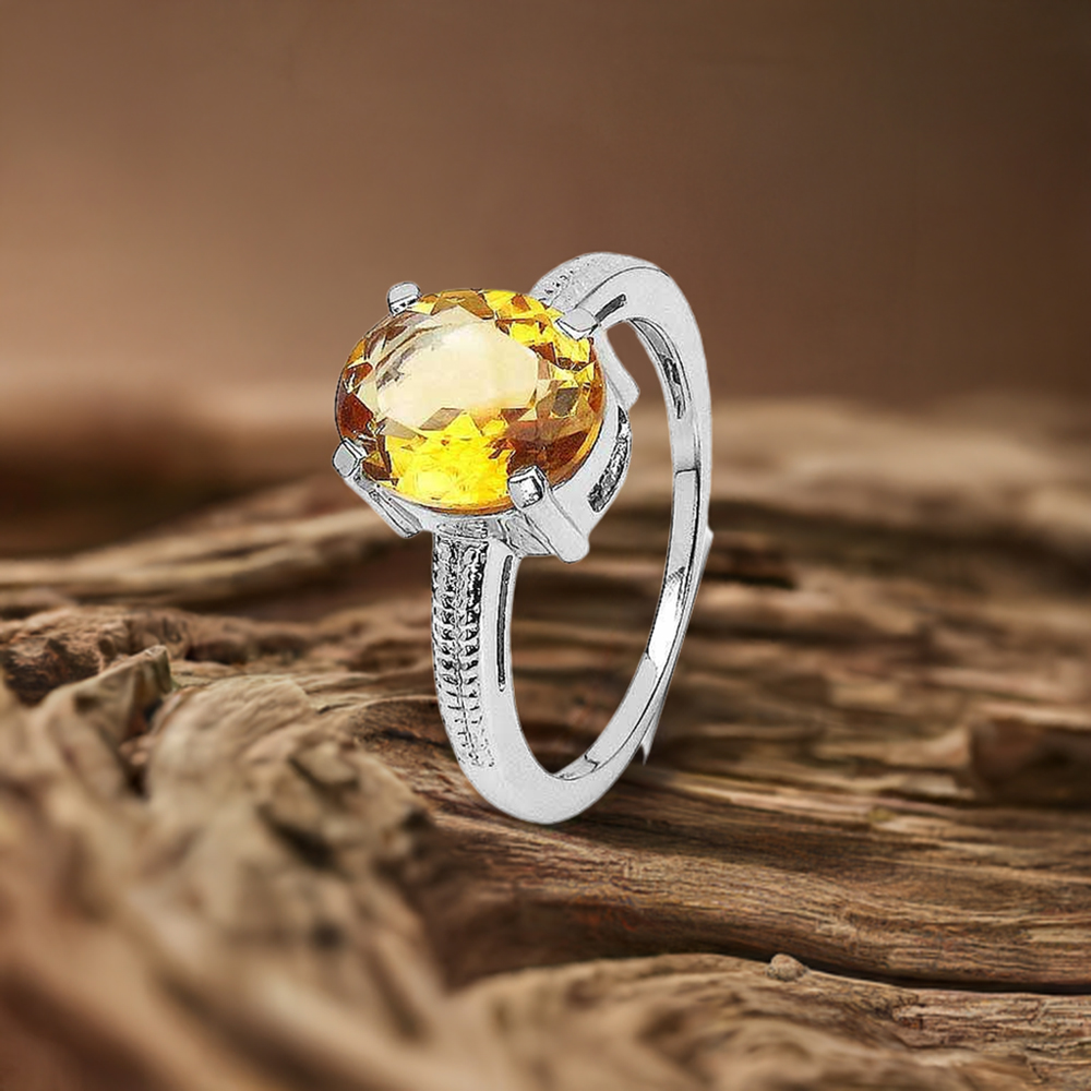 Single Citrine Gemstone Silver Women Rings 925SR3087