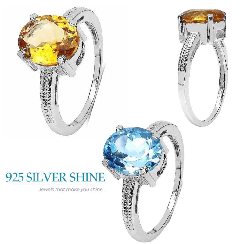 Single Citrine Gemstone Silver Women Rings 925SR3087_3