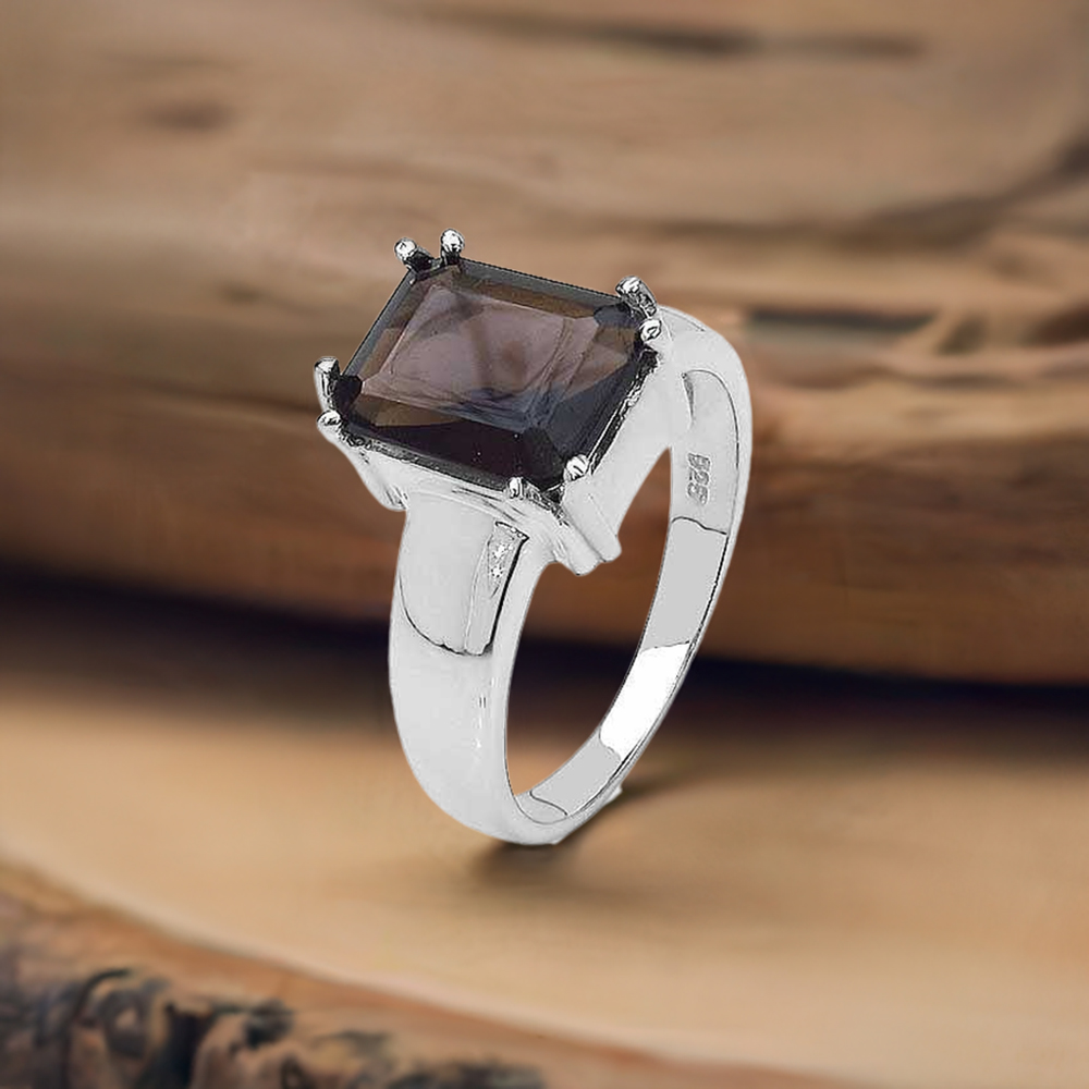 925 Sterling Silver Rings In Genuine Smoky Quartz Gemstone 925SR3121