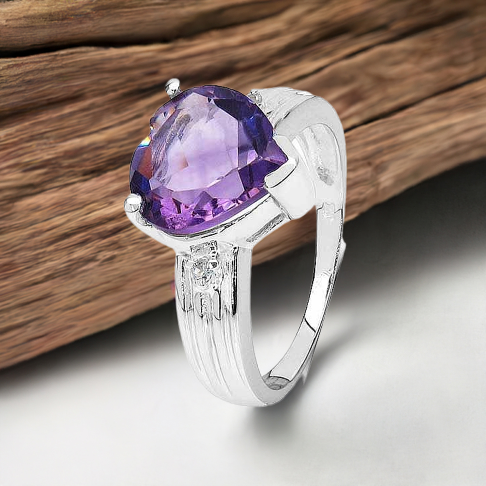 Silver Heart Shape Amethyst Gemstone Rings 925SR3143
