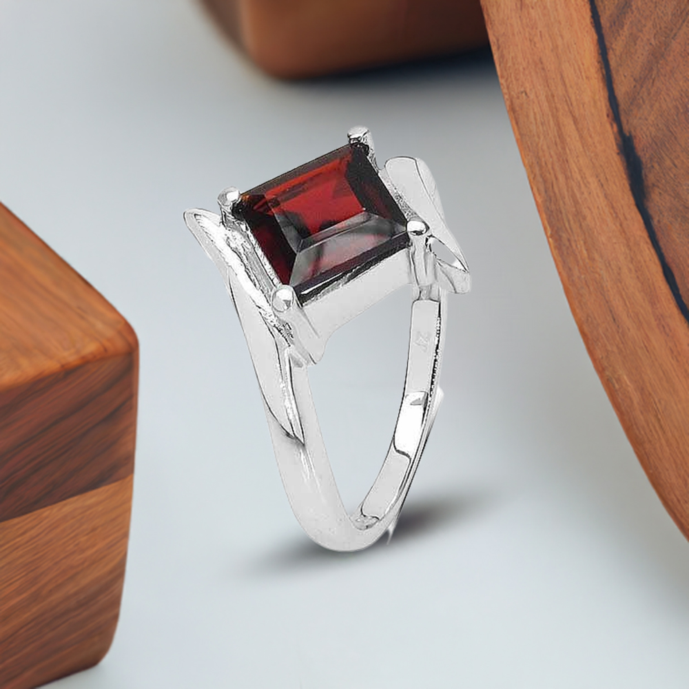 Faceted Garnet Birthstone Sterling Silver Rings 925SR3168