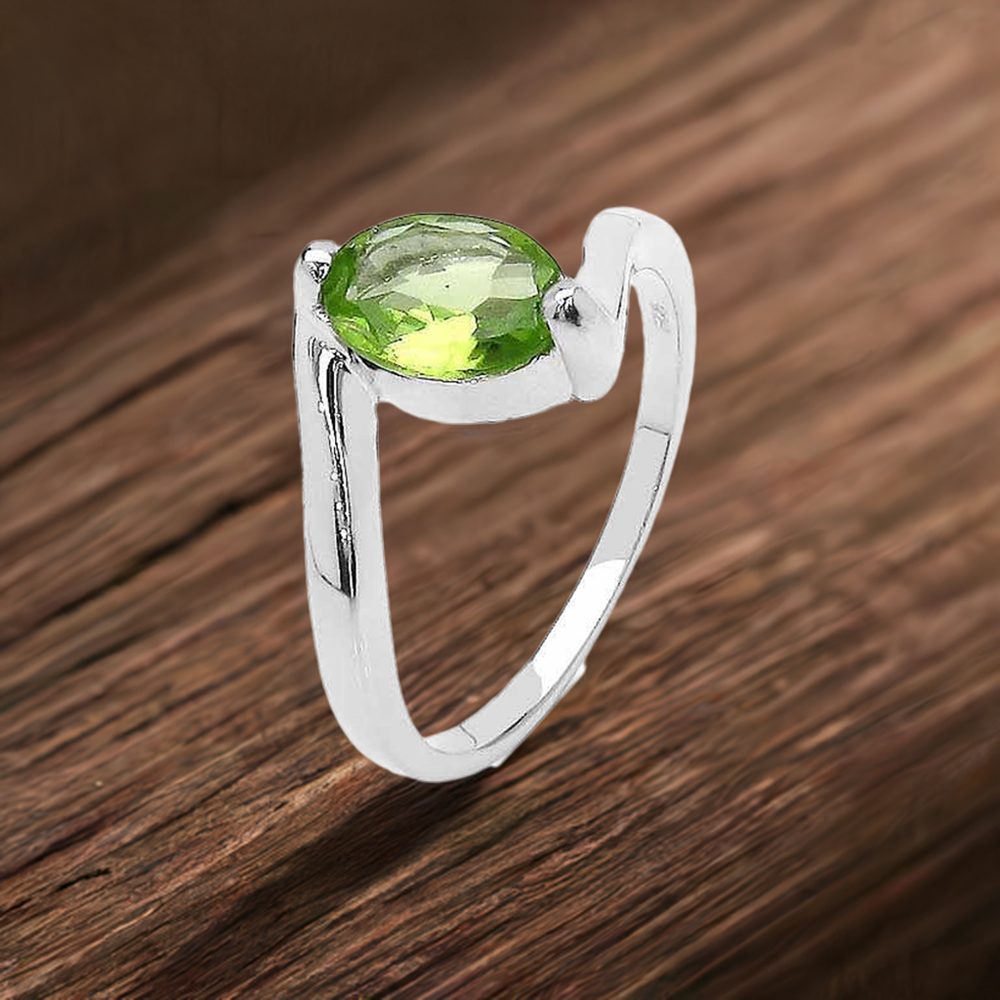 Peridot Gemstone Sterling Silver Anniversary Rings For Women 925SR3175
