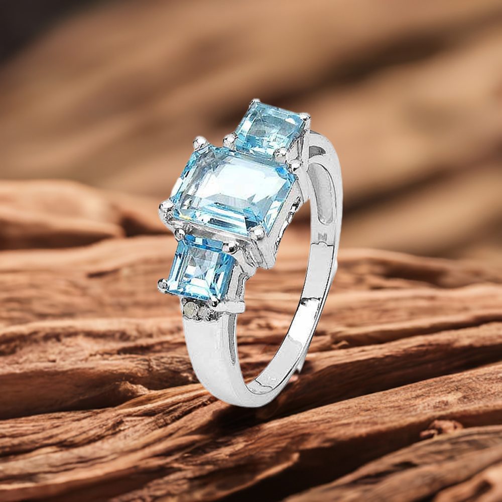 Fine 925 Sterling Silver Rings In Natural Blue Topaz Gemstone 925SR3180