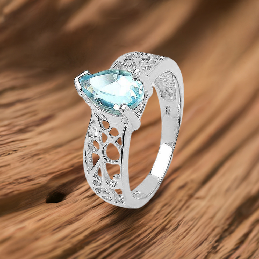 Natural Blue Topaz Gemstone Rings In Solid 925 Silver 925SR3186