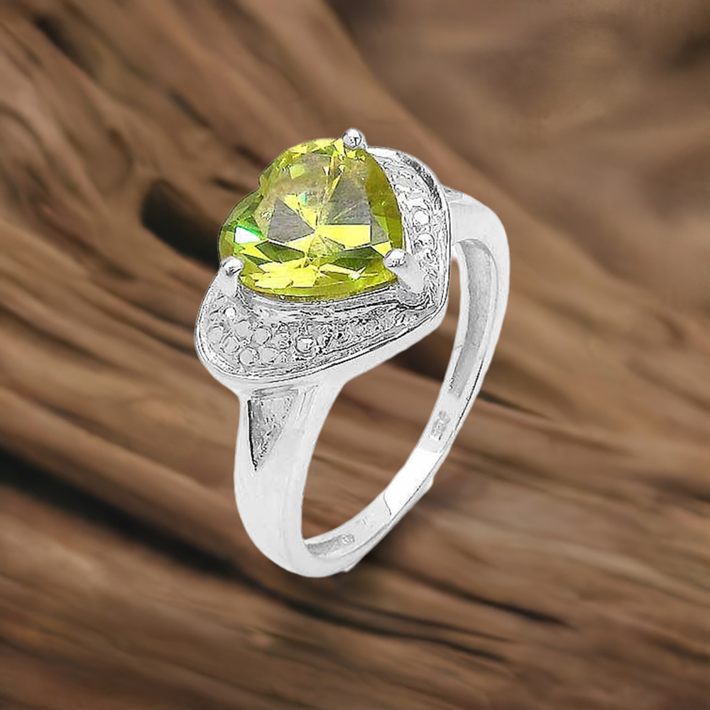 Natural Faceted Peridot Birthstone Silver Rings 925SR3199