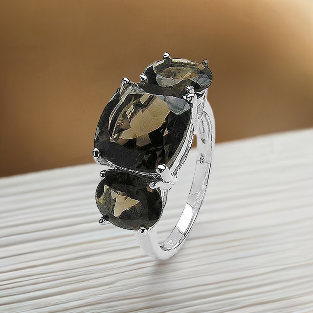 Genuine Smoky Quartz Gemstone Rings In Fine 925 Sterling Silver 925SR3206