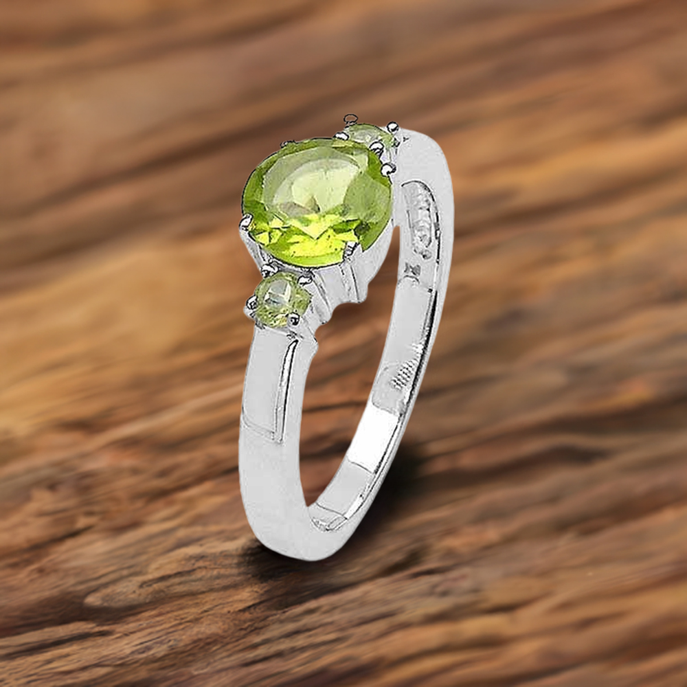 Faceted Peridot August Birthstone Silver Rings 925SR3212