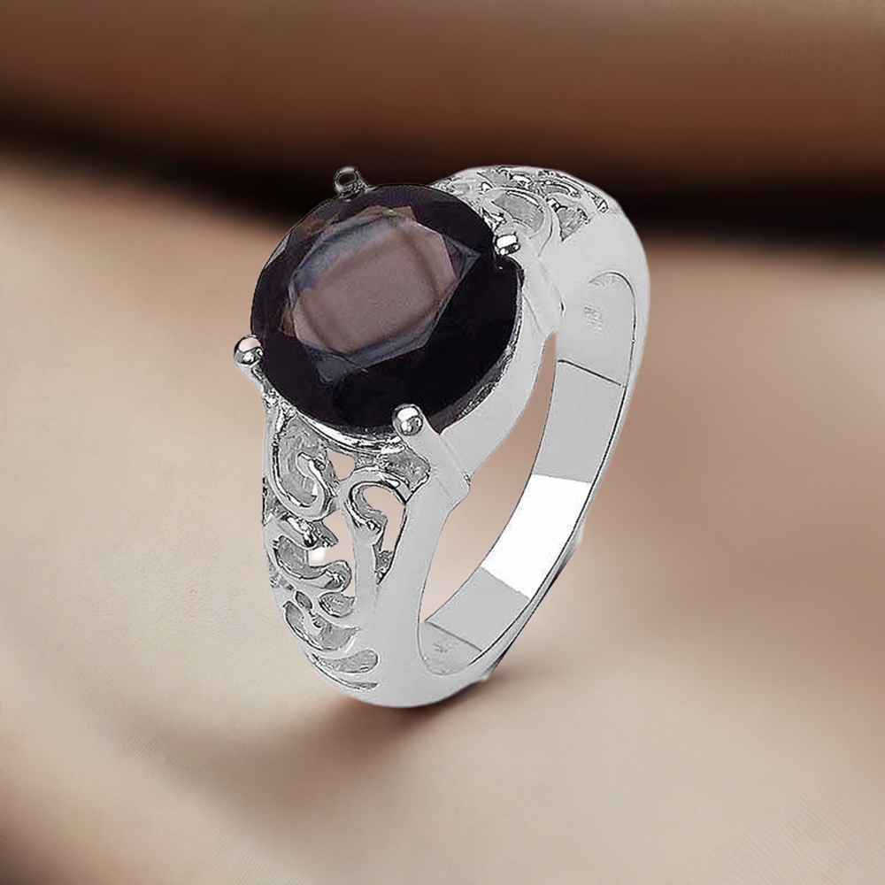 925 Sterling Silver Rings In Genuine Smoky Quartz Gemstone 925SR3218
