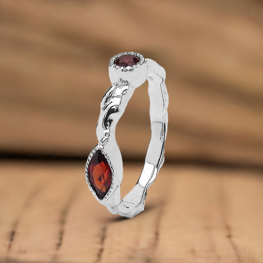 Natural Garnet Sterling Silver Wedding Rings 925SR3224
