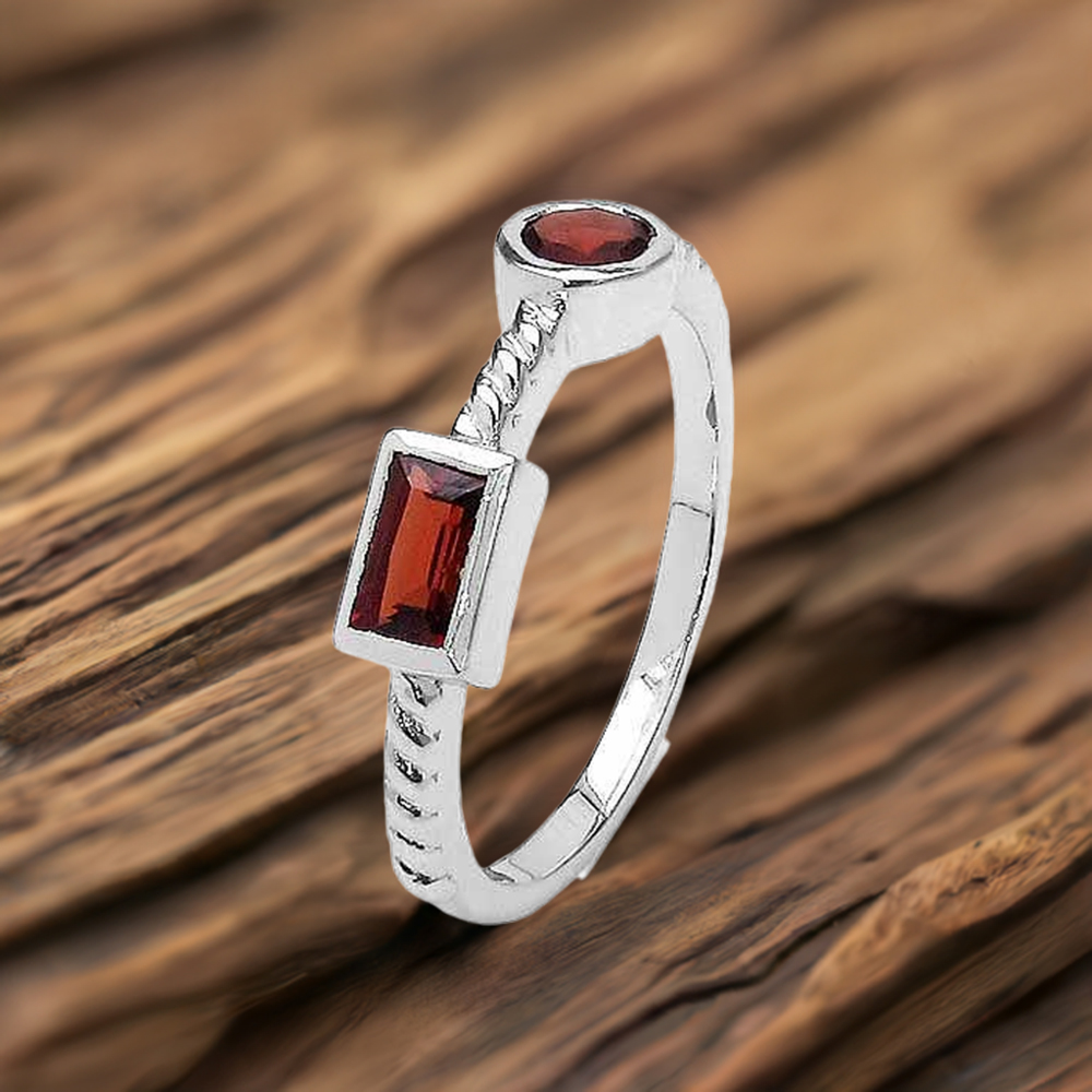 Natural Garnet Tow Stone Sterling Silver Rings 925SR3225